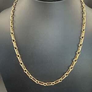 VTG Monet Gold Tone Chain Necklace 20" Textured Bar Round Link Signed